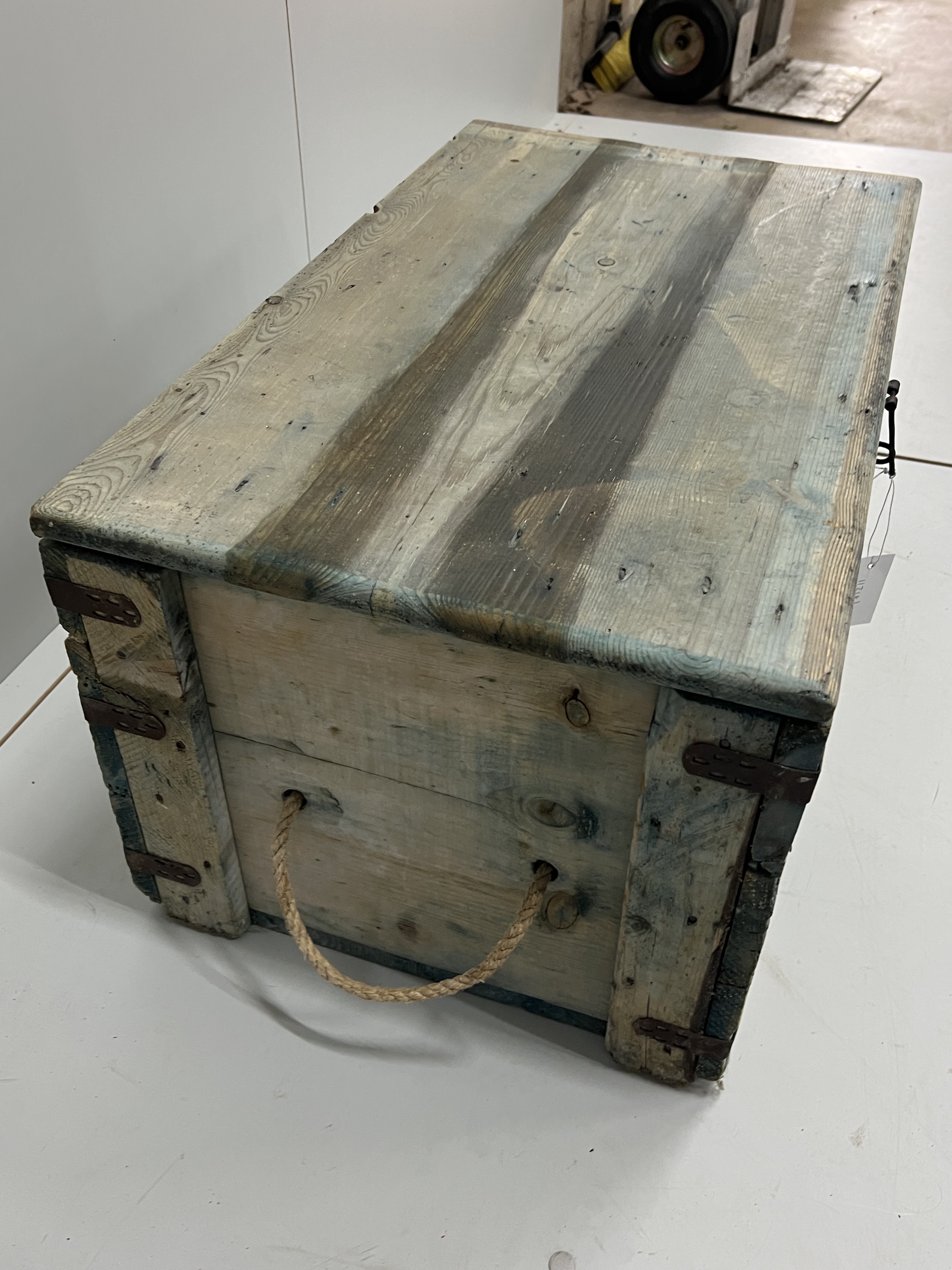A Victorian style painted pine trunk, width 74cm, depth 44cm, height 37cm